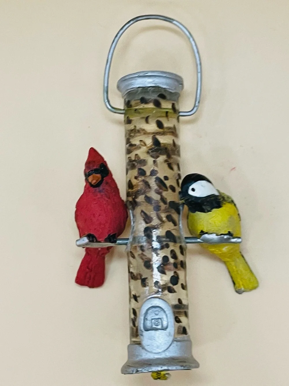Cardinal & Chickadee with bird feeder Christmas Ornament